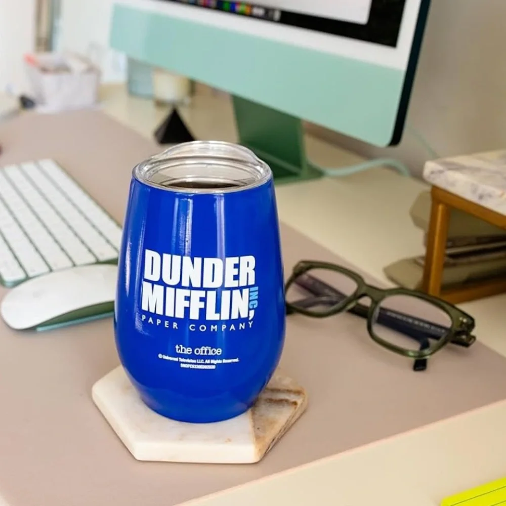 Dunder Mifflin Double Wall Insulated 10oz Stainless Steel Wine Tumbler w/ Lid